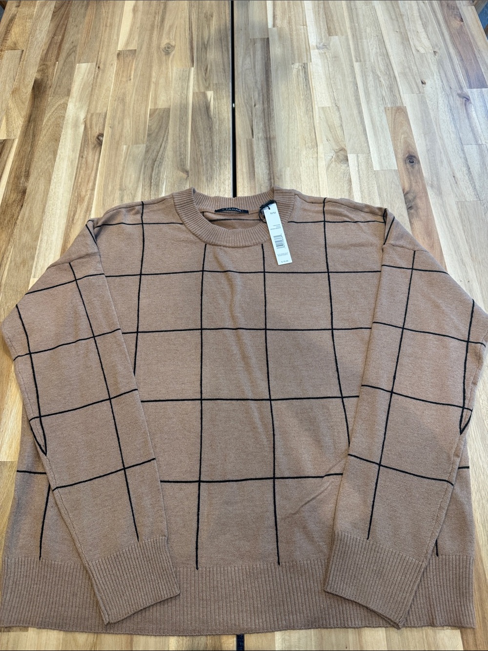 T Tahari  Windowpane Crewneck Sweater